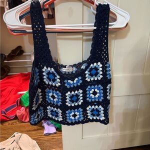 T.J.Maxx Navy and Blue Crochet Tank Top